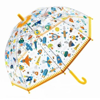 Зонтик «Космос» Djeco Зонтик «Космос» Djeco — красочный зонт, входящий в коллекцию ярких, оригинальных и удобных зонтов французского производителя Djeco (Джеко). Яркий принт и множество летательных аппаратов очень понравятся любому мальчику.