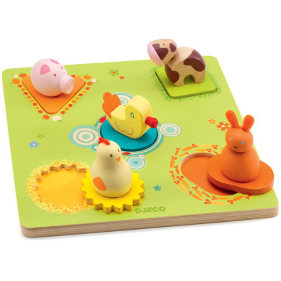 Пазл-сортировка «Утка и друзья» Djeco Пазл-сортировка «Утка и друзья» Djeco — это деревянная развивающая игрушка от французского бренда для детей от 12 месяцев. 